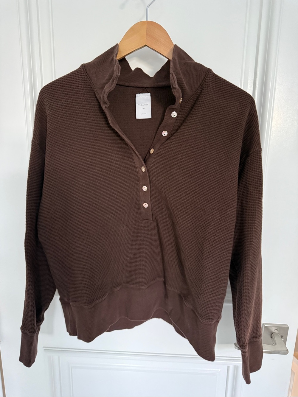 Negative Underwear Brown Waffle Henley Pullover